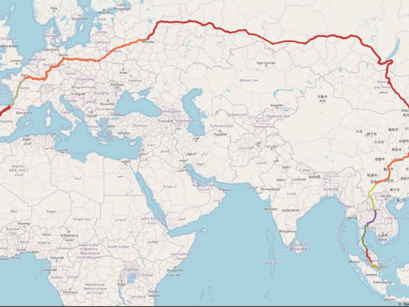 Longest train journey map